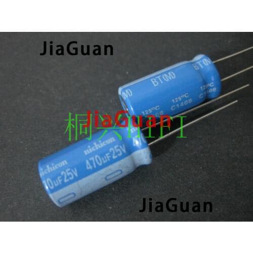 20pcs NICHICON BT 25v470uf 10x20MM electrolytic capacitor bt 125 degrees 470uF/25v military industrial capacitor 470UF 25V