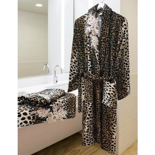DowryWorld - New Season - Special Design, Leopard Velvet Bathrobe Set with French Appliques