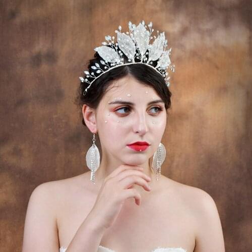ZMHP212 Bridal Hair Accessories for Women Wedding Tiara for Bride Headband Alloy Leaves Headpiece with Crystal Hair Jewelry