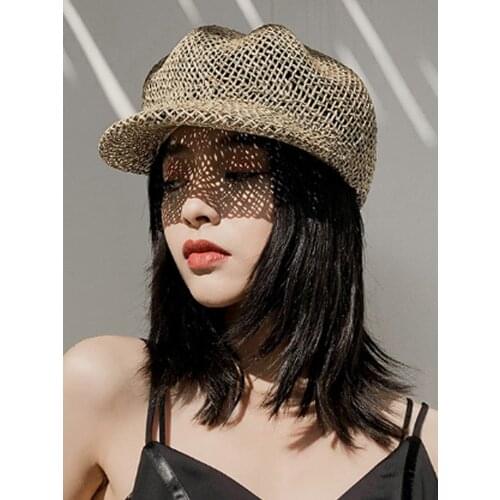 Britpop Newsboy Caps Summer Women Knitted Hollow Ocragonal Cap Solid Sun Visors Peaked Beret Hat New Arrival Tour Cap Female