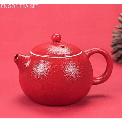 Chinese Red Wedding Ceramic Xishi Teapots Handmade Ball Hole Filter Kettle Tea Set Household Tea Pot Tie Guanyin Puer 180ml