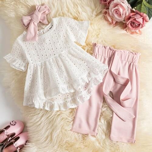 Newborn Baby Girls Clothes Sets 3pcs Toddler Girl Outfits Infant Clothing Sets Princess 1st Birthday Party Summer Casual Suits