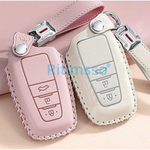 Leather Car Remote Key Cover Case Holder For Toyota CHR Prado 2017 2018 Prius Camry Corolla RAV4 2017 2018 2019 Accessories