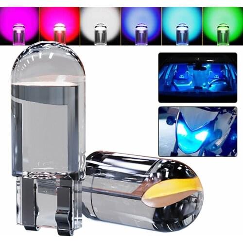 2 Pcs 12V W5W 194 T10 Glass Housing COB LED Car bulb 6500K White Green Blue Red Wedge License Plate Lamp Dome Light White Diedo