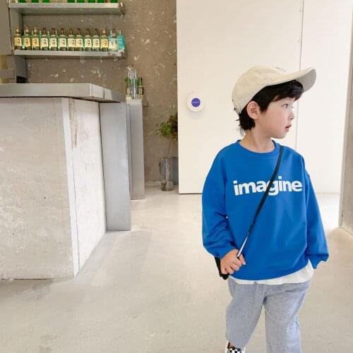 2021 Fall Boys Fashion Print Long Sleeve Pure Cotton Sweater Simple Letter 4-Color All-match Top