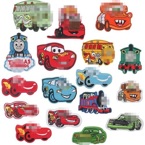 Cartoon Car Embroidery Cloth Stickers Anime Character Patch Cute Airplane Train Bus Computer Embroidery Label