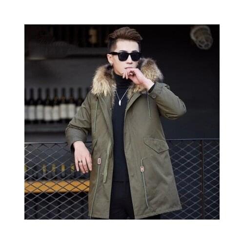 2020 New Winter Natural Raccoon Coat Men Warm Thicked Jacket Casual Hooded Large Fur Overcoat Male Parkas Plus Size 4XL