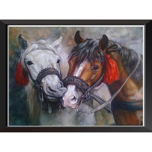 Diy 5d Square Round Diamond Painting Full Drill Two Horses Cross Stitch Mosaic Home Decor Embroidery Paint by Diamonds A488