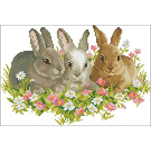 Three little rabbits patterns counted 11CT 14CT 18CT Cross Stitch Set DIY Cross-stitch Kit Embroidery Needlework Home Decor