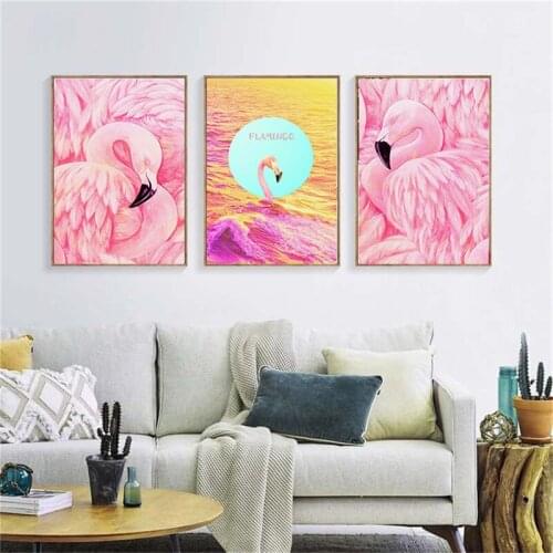 Nordic Style Home Decor Canvas Painting Animal Seascape Pink Flamingo Poster for Living Room Kids Bedroom Wall Art Pictures