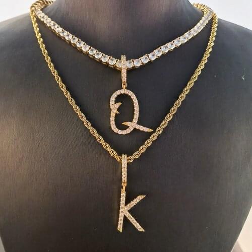 Wolesale fashion custom silver gold plated women jewelry CZ iced out initial necklace charm letters alphabet pendants