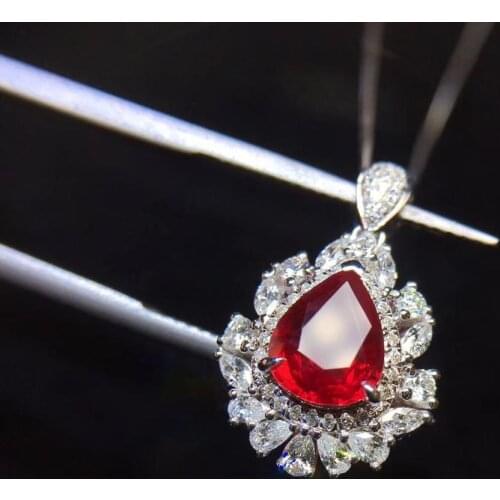 P312 Ruby Fine Jewelry Pure 18K Gold AU750 Natural Red Ruby 1.12ct Pendant Gold Diamond Pendant Gemstone Necklaces for Women
