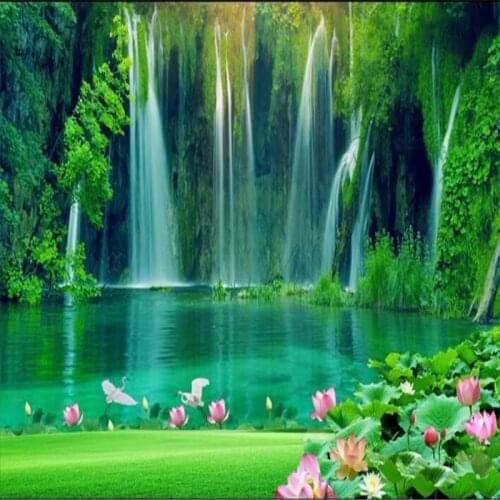 Wellyu Custom Wallpaper Water Generating Landscape Painting Wealth Rolling Waterfall TV Backdrop Non - Woven Wallpaper
