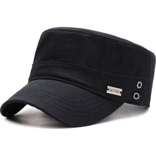 Adjustable Flat Top Cap Solid Brim Army Cadet Style Military Hat Baseball Cap Outdoor Summer Sun Hat Travel Cap