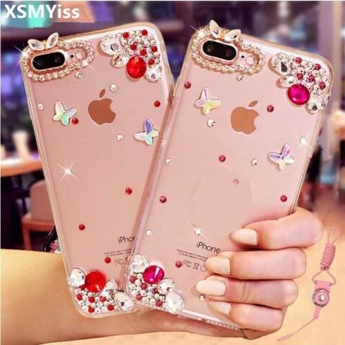 XSMYiss Bling Rhinestone Diamond Case For iphone XR Xs Max Luxury Bling DIY Shell Soft Phone Case For iPhone 6S 7 8 Plus