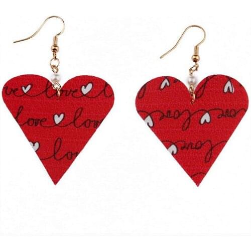 Valentines Day Gift Trendy Heart Shape Love Leather Statement Earrings Cute Romantic Love PU Leather Teardrop Earrings