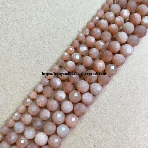 2lots more 10% off ! Semi-precious Stone Diamond Cuts Faceted AA Quality Peach Sunstone 7" Round Loose Beads 6 8 10 mm