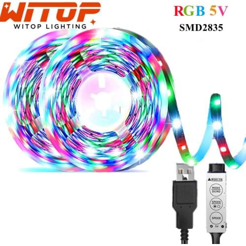 LED Strip Lights 2835 SMD Flexible Ribbon 5M Tape Diode DC5V Desk Screen TV Background Lighting With USB 3 Key Controller
