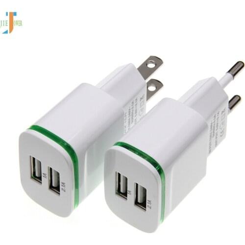 100pcs/lot LED Light 2 Ports USB Charger Cable EU US Plug 5V 2A Mobile Phone Wall Adapter for IPhone 6 Samsung Charging Device