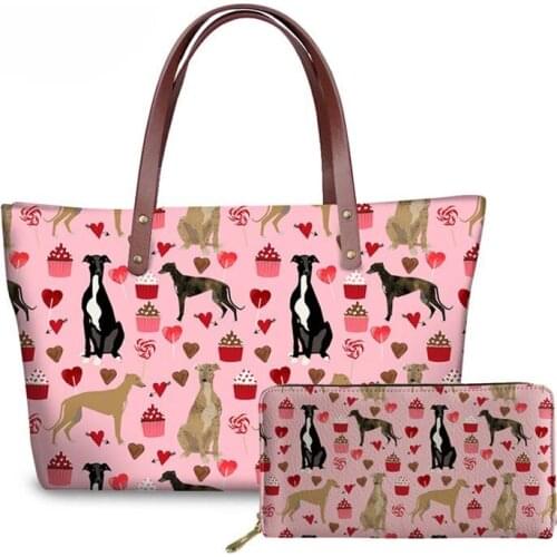 NOISYDESIGNS Greyhound Printing Dogs Floral Women Shoulder Bag Casual Tote Large Top-handle Bags Long Purse Female Top-handle