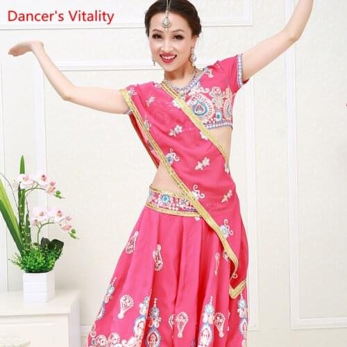 Women/Girls Belly Dance Clothing Boutique Embroidery National Costume Adult Female India Dance Stage Performance Suit 4pcs Set