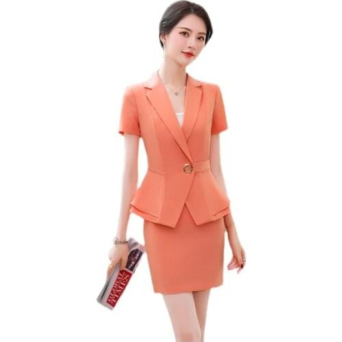 Ladies Office Summer Short Sleeve Formal Women Business Suits OL Styles Professional Blazers Pantsuits Trousers Set Career Suits