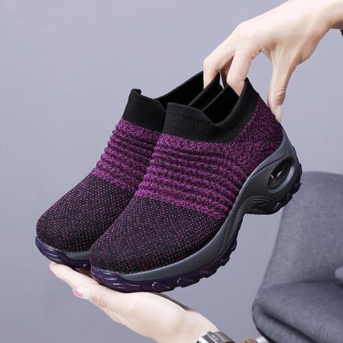 Womens Casual Outdoor Shoest Mesh Breather Sports Shoes Comfortable Walking Shoes Fashion Stretch Cloth Thick Bottom Snekers