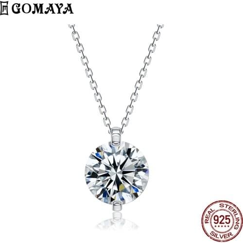 GOMAYA 925 Sterling Silver Pendant Necklaces For Women Romantic Dazzling 5A Clear Cubic Zirconia Necklace Wedding Fine Jewelry