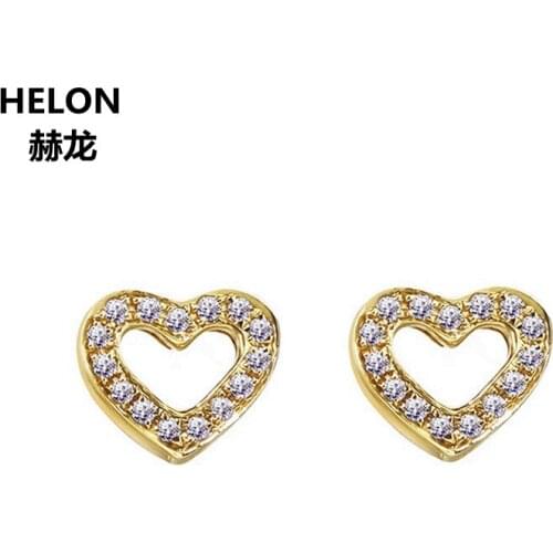 0.1ct SI/H Natural Diamonds Stud Earrings Women Solid 14k Yellow Gold Women Heart Halo Classic Earrings