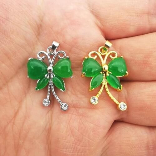 Cute Green Jades Stone Rhinestone Hollow Cutting Butterfly Pendant 1PCS