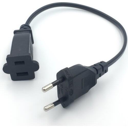 1PCS European 2Pin Male Plug to USA Nema 1-15R Female Socket Power Adapter Cable 0.3M