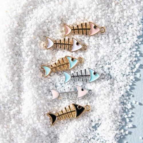 10Pcs Enamel Gold Color Fish Bone Charms Pendant for Jewerly DIY Making Bracelet Women Earrings Necklace Accessories Findings