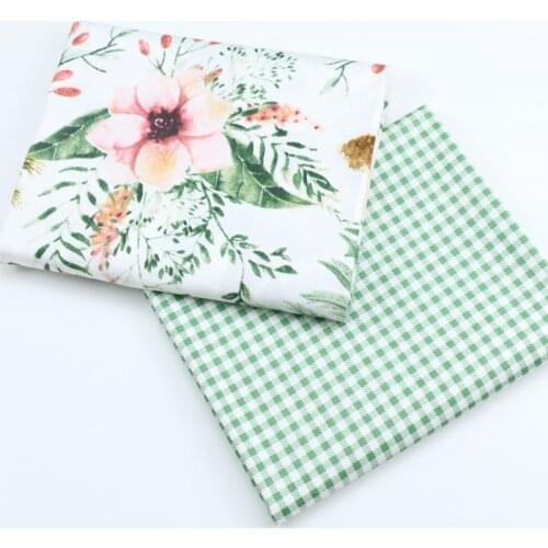 Floral Plaid 100% Cotton Twill Fabric Handmade Cloth, DIY Sewing Sunhat Sheet Quilting Fat Quarters Material For Baby & Child