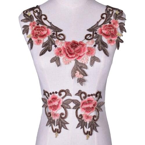 3Pcs/Set Lace Neckline Collar Embroidery Applique DIY Lace Fabric Trims Wedding Dress Supplies Scrapbooking