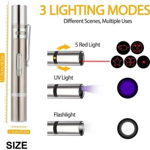 3 in 1 Laser Pointer Funny Cat Toy USB Rechargeable Red Dot Laser Ultraviolet LED Flashlight Pet Toy Childrens Birthday Gift