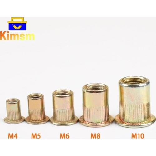 5pcs M4 M5 M6 M8 M10 Blind Rivet Nut Carbon Steel Rivet Nut For Riveter Tool Galvanized Surface Flat Cylindrical Pattern Nuts