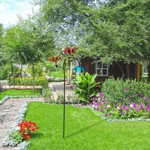 Large Metal Wind Spinner Spin Flower Butterfly Windmill Three Flowers Rotating Outdoor Lawn Garden Decoration Toy Gift Decor