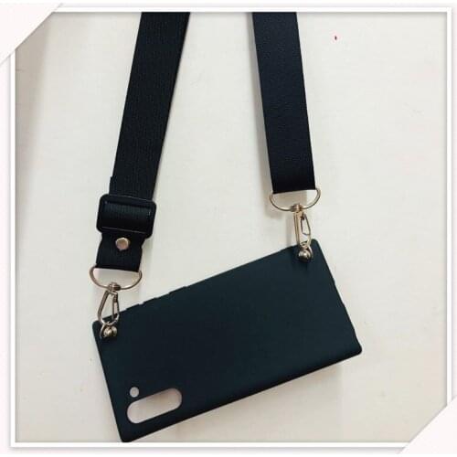 Black Plain Sling Strap Phone Case For Samsung A51 A71 A7 2018 J4PLUS J6+ A20 A30 A50 A70 Cover Lanyard Body Shell Protection