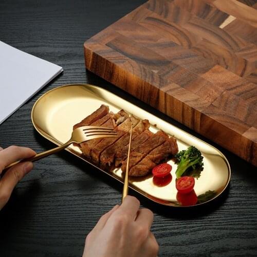Stainless Steel Dessert Dining Plate Nordic Style Gold Silver Nut Cake Fruit Plate Towel Tray Snack Western Steak Kitchen Tools