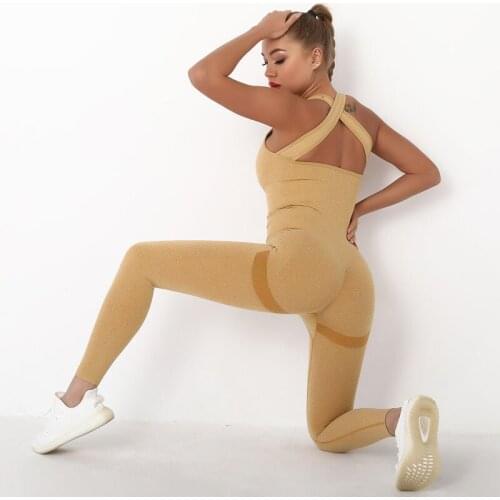 European And American Seamless Sexy Peach Hip Pocket Yoga Bodysuit Fast Drying Fitness Sports Back Yoga Suit
