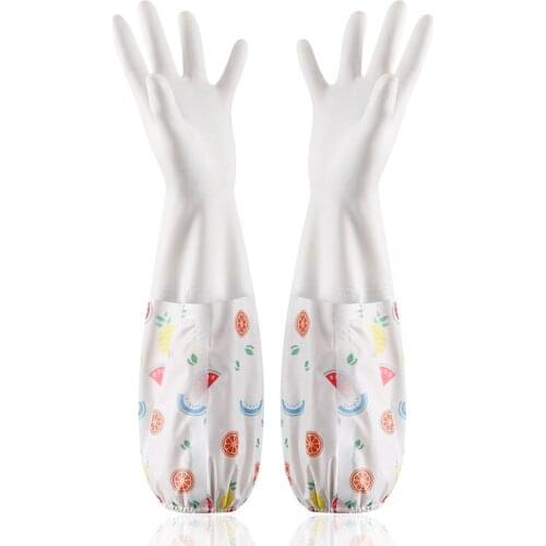 Plus Fleece Cleaning Gloves Household Cartoon Plastic Kitchen Dishwashing Winter Warm Housework Gloves Kitchen Cleaning Tools