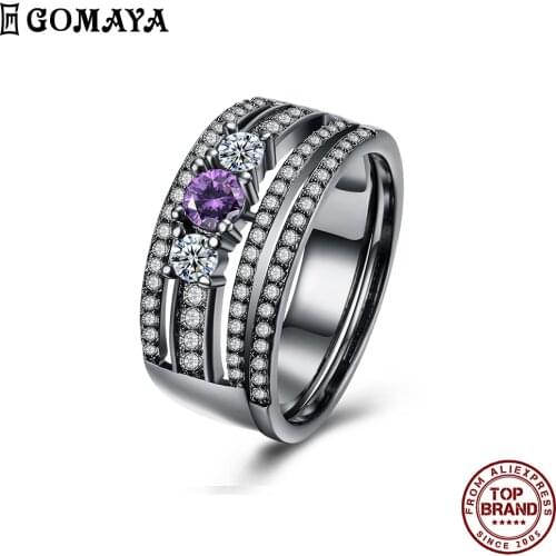GOMAYA Purple White Zircon Four Layer Design Rings For Women Romantic K-POP Style Ring Party Anniversary Fashion Jewelry Bijoux
