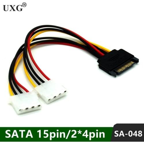 Power Cable 15Pin SATA to 2 Dual 4Pin IDE Molex Power Lead Y Splitter Cable Cord 18AWG Wire 20cm for Bitcoin Miner Mining