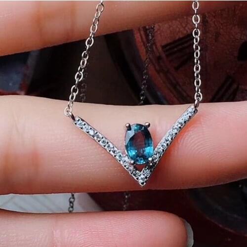 KJJEAXCMY boutique jewelry 925 Silver Previous Natural Sapphire Womens Necklace Pendant Set Support Detection