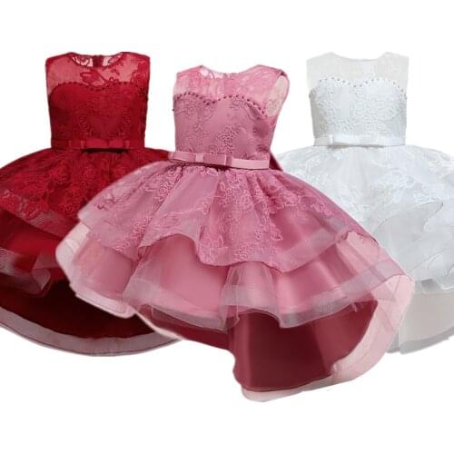 Lace Flower Girl Train Dress Elegent Wedding Dresses New Year Costume Pageant Party Clothes Kids Dress For Girls 4-10 Years Old