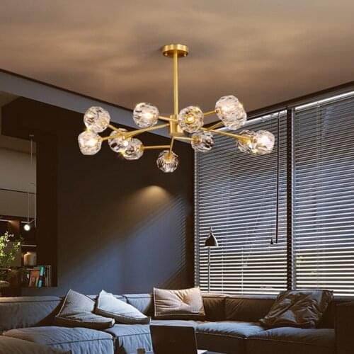 Nordic Luxury ALL Copper Crystals LED Chandelier Lighting Vintage Kitchen Dining Room Gold Lustre Molecular Indoor Hanging Lamps