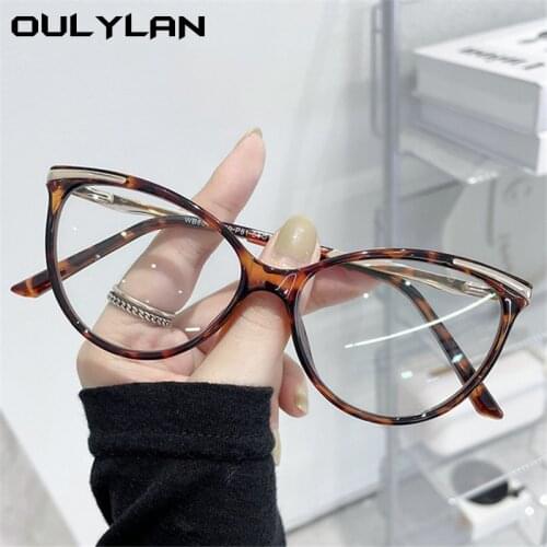 Oulylan Fashion TR90 Anti Blue Light Eyeglasses Frame for Women Metal Cat Eye Glasses Frame Ladies Optical Computer Game Eyewear