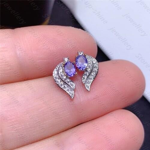 Natural Tanzanite Earrings 925 Silver Womens Earrings Simple and Fresh Atmosphere