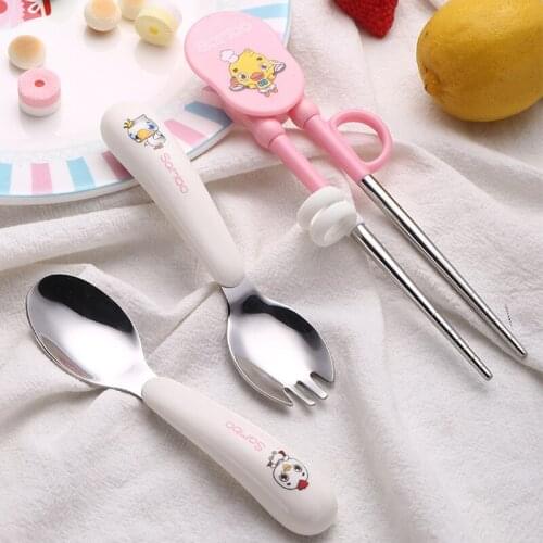 Stainless steel cartoon children tableware kindergarten baby training chopsticks spoon fork portable food children spoon fork