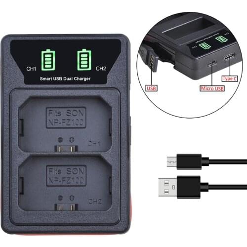 NP-FZ100 NPFZ100 NP FZ100 Battery Charger with USB and Type-C Port for Sony FZ100, BC-QZ1, Sony a9, a7R III, a7 III, ILCE-9